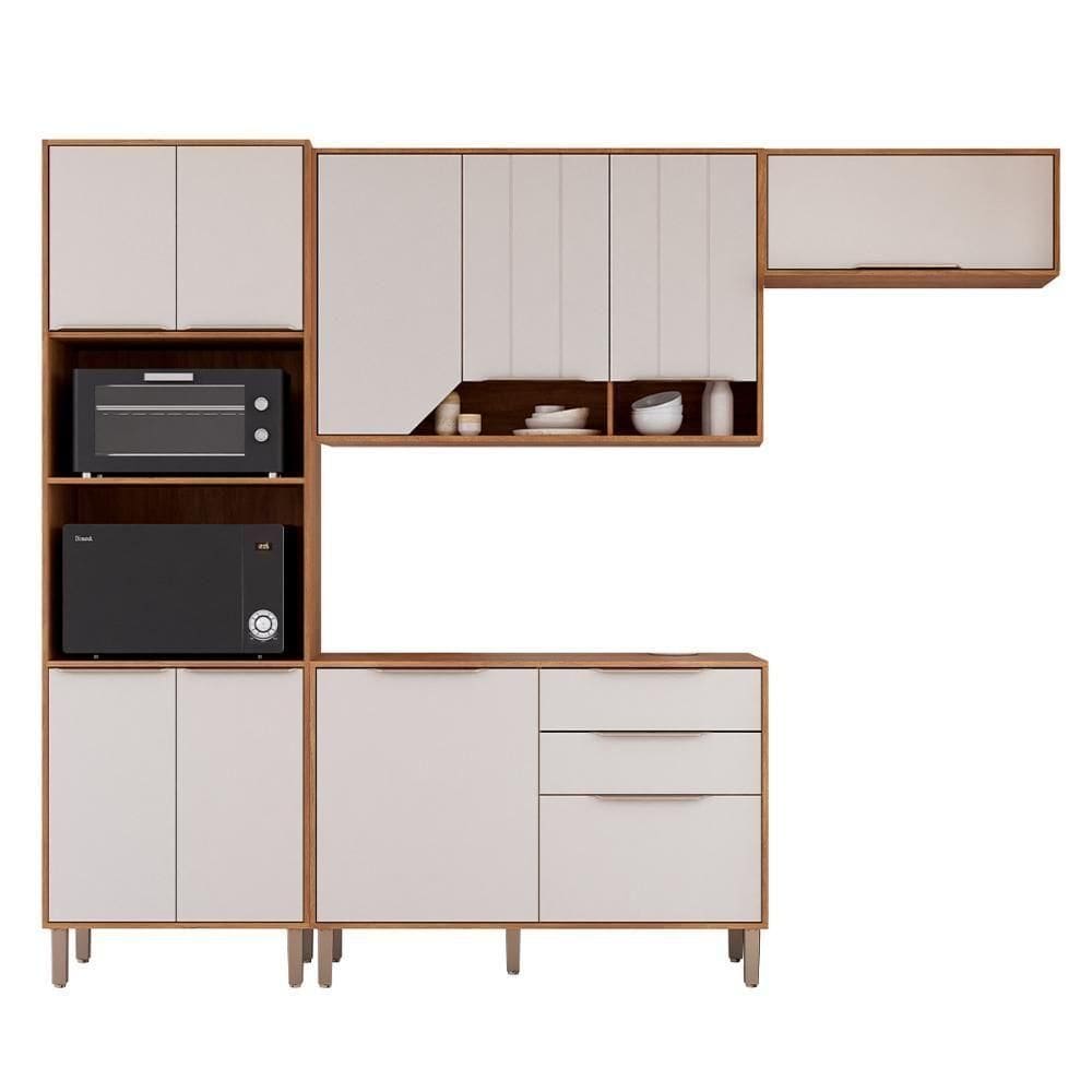Kit Armário Cozinha Completa Celeste 270cm 10 Porta E Balcão Cinamomo-Branco