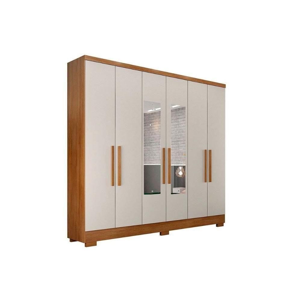 Guarda Roupa Casal 6 Portas (2 C/ Espelho) E 2 Gavetas C/ Pés Milly/veneza Cumaru/fendi 25 - Novo Horizonte