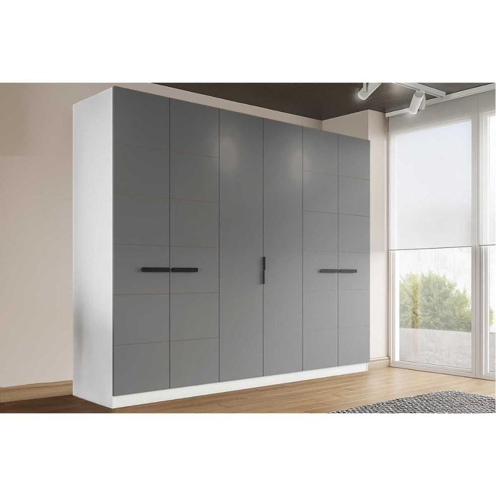 Guarda Roupa Casal 6 Portas E 4 Gavetas Lisboa Branco/cinza - Politorno