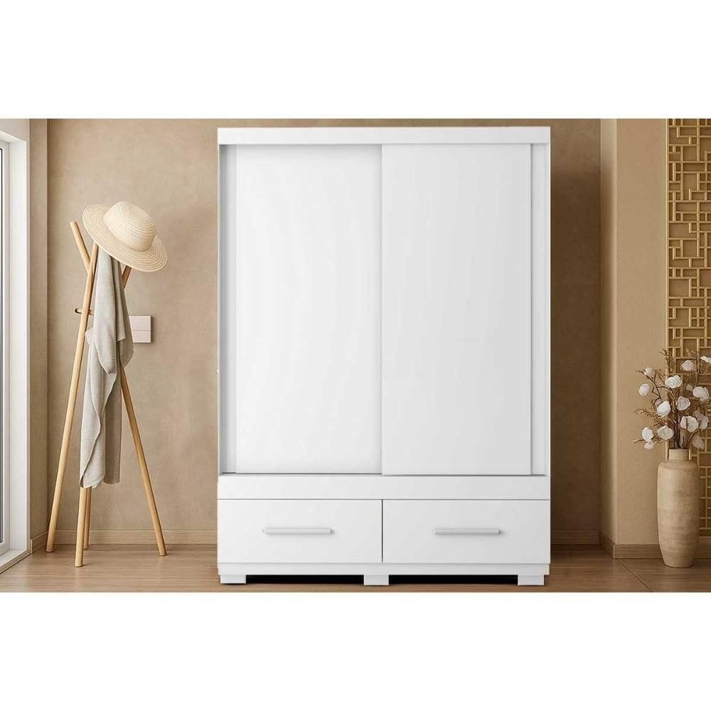 Guarda Roupa Solteiro 2 Portas De Correr E 2 Gavetas Sereno Branco - Caemmun