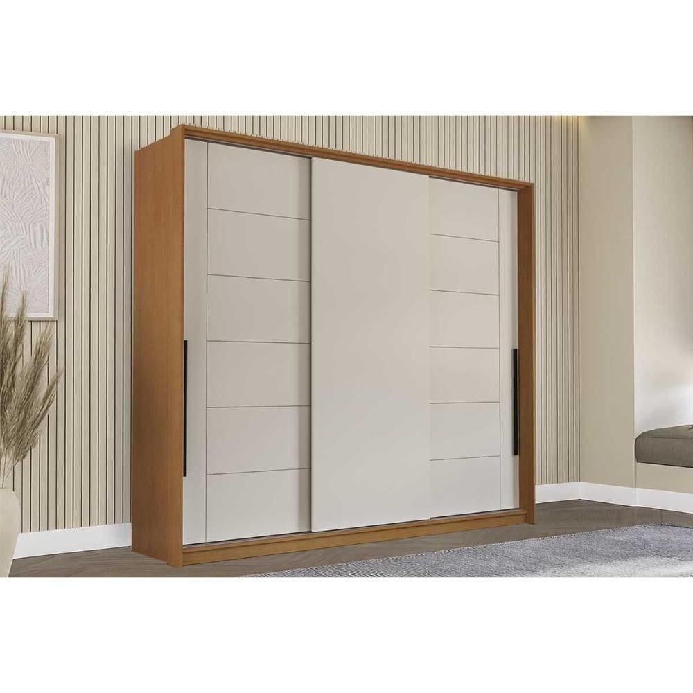 Guarda Roupa 3 Portas De Correr E 4 Gavetas Lisboa Freijo/creme - Politorno