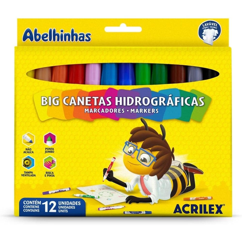 Big Canetinhas Abelhinhas com 12 Cores, Acrilex, 069320000, Multicor