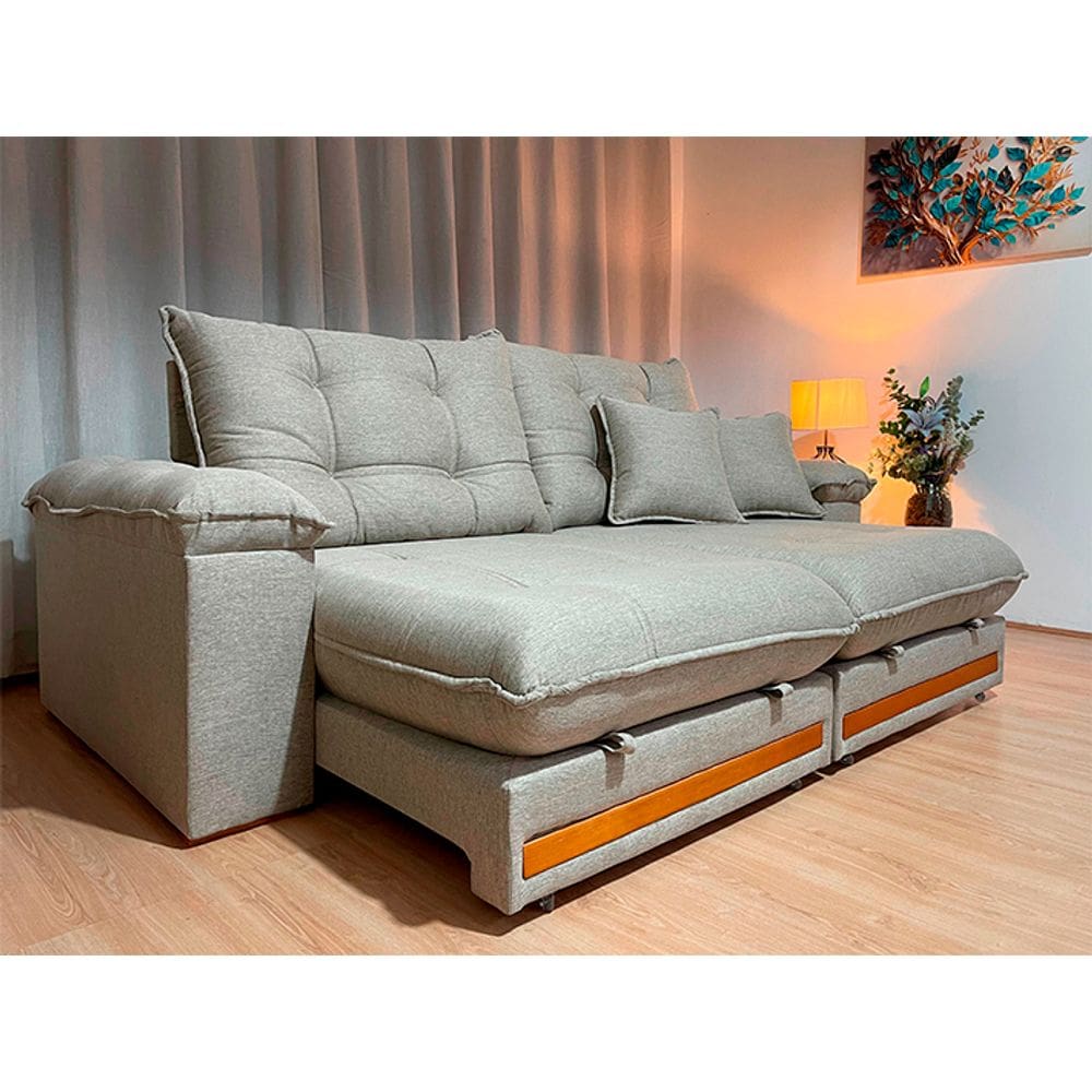 Sofá Retrátil Reclinável 2,50 m Linho Bege A226 Gael