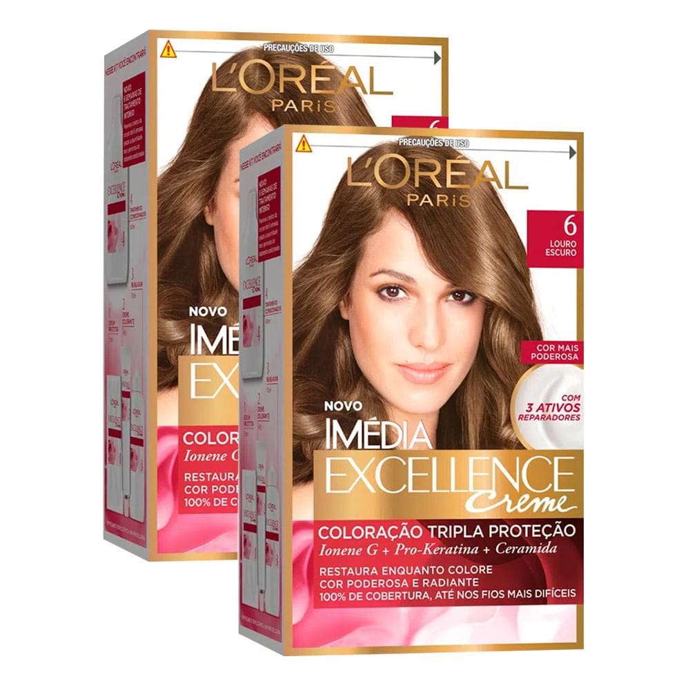 Kit 2 Tintura Creme Imédia Excellence L`oréal Louro Escuro 6 Kit