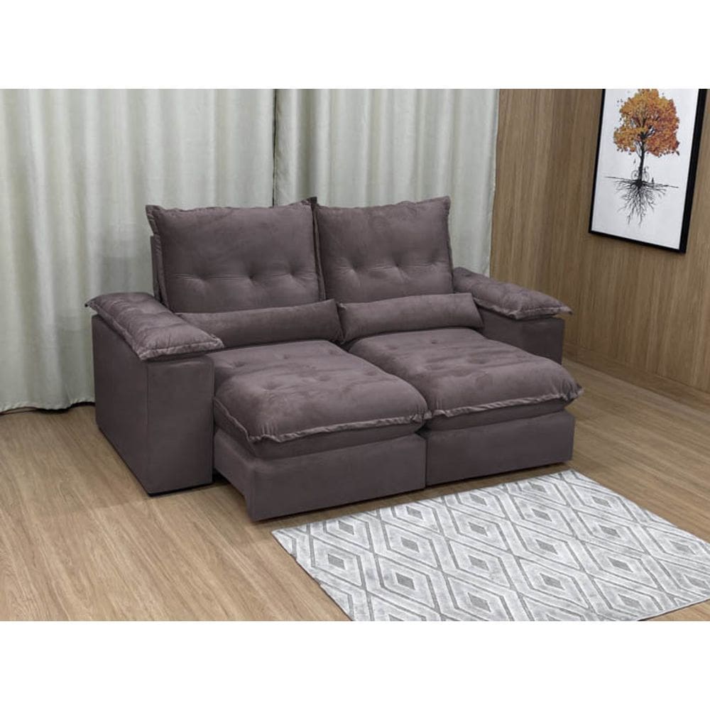 Sofá Retrátil Reclinável 2,50 m Marrom 500 Guanabara