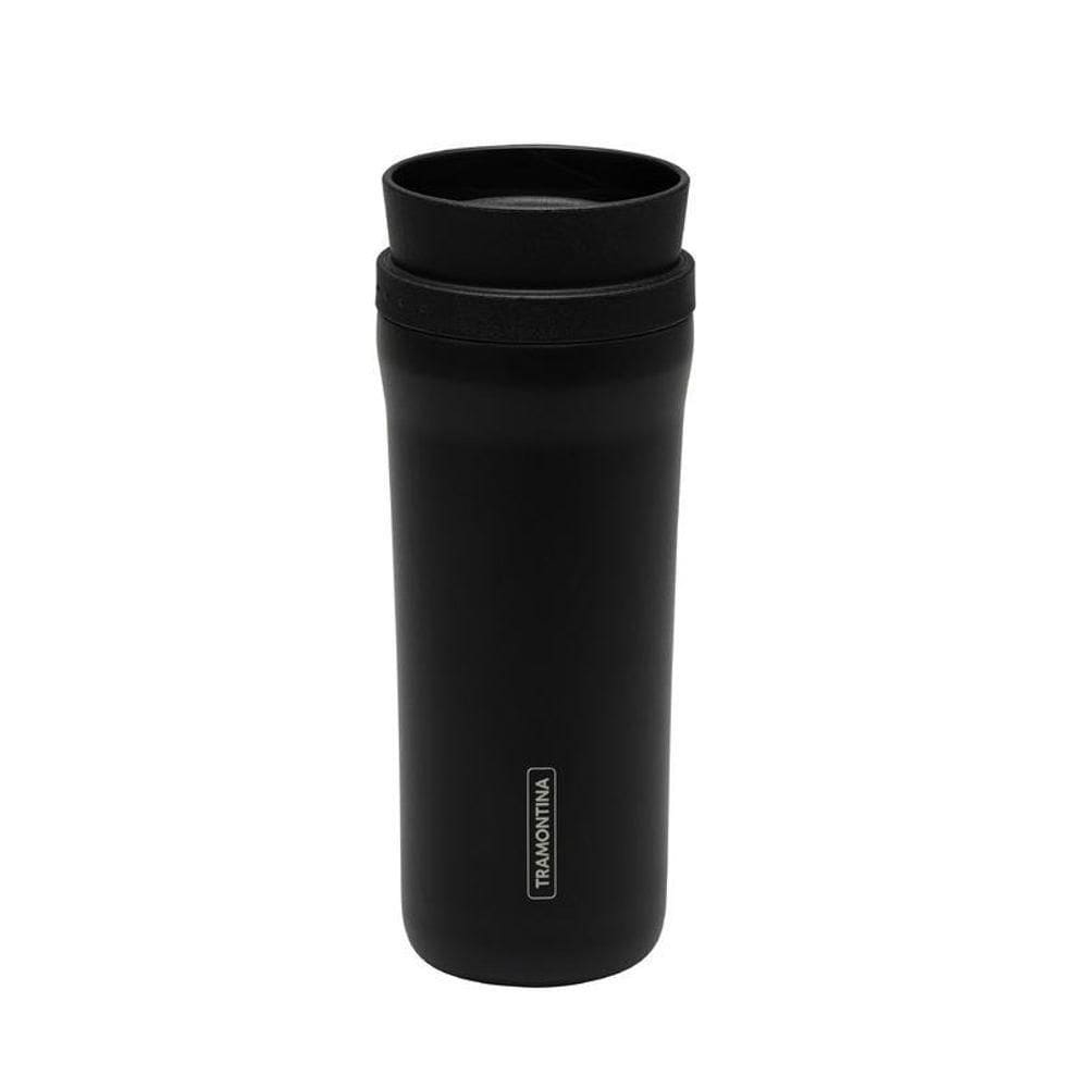 Copo Térmico Tramontina Aço Inox 460 Ml Preto Com Bocal 360°