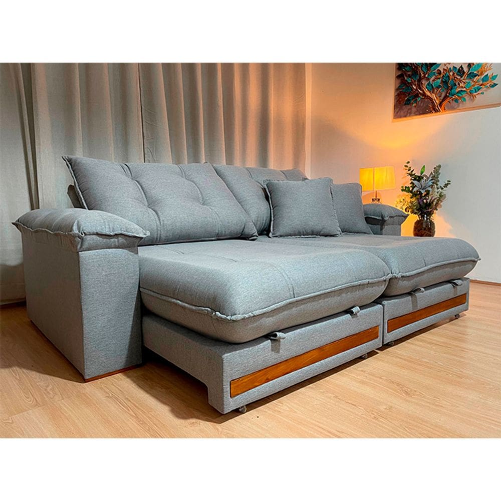 Sofá Retrátil Reclinável 2,50 m Linho Cinza A230 Gael