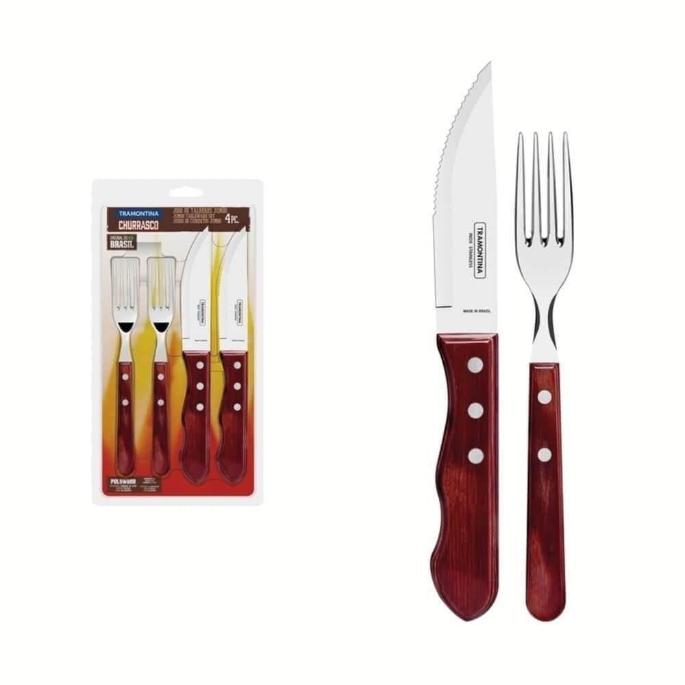 Jogo Para Churrasco Jumbo Tramontina Polywood Vermelho 4 Peças