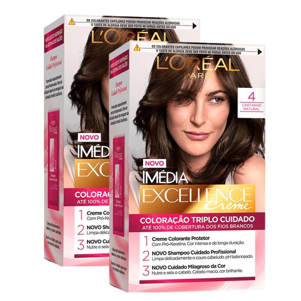 Kit 2 Tintura Creme Imédia Excellence L`oréal Castanho Natural 4
