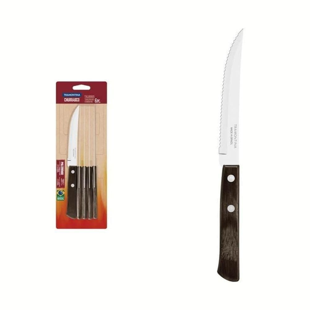 Jogo De Facas Tramontina Churrasco Polywood Castanho 6 Peças