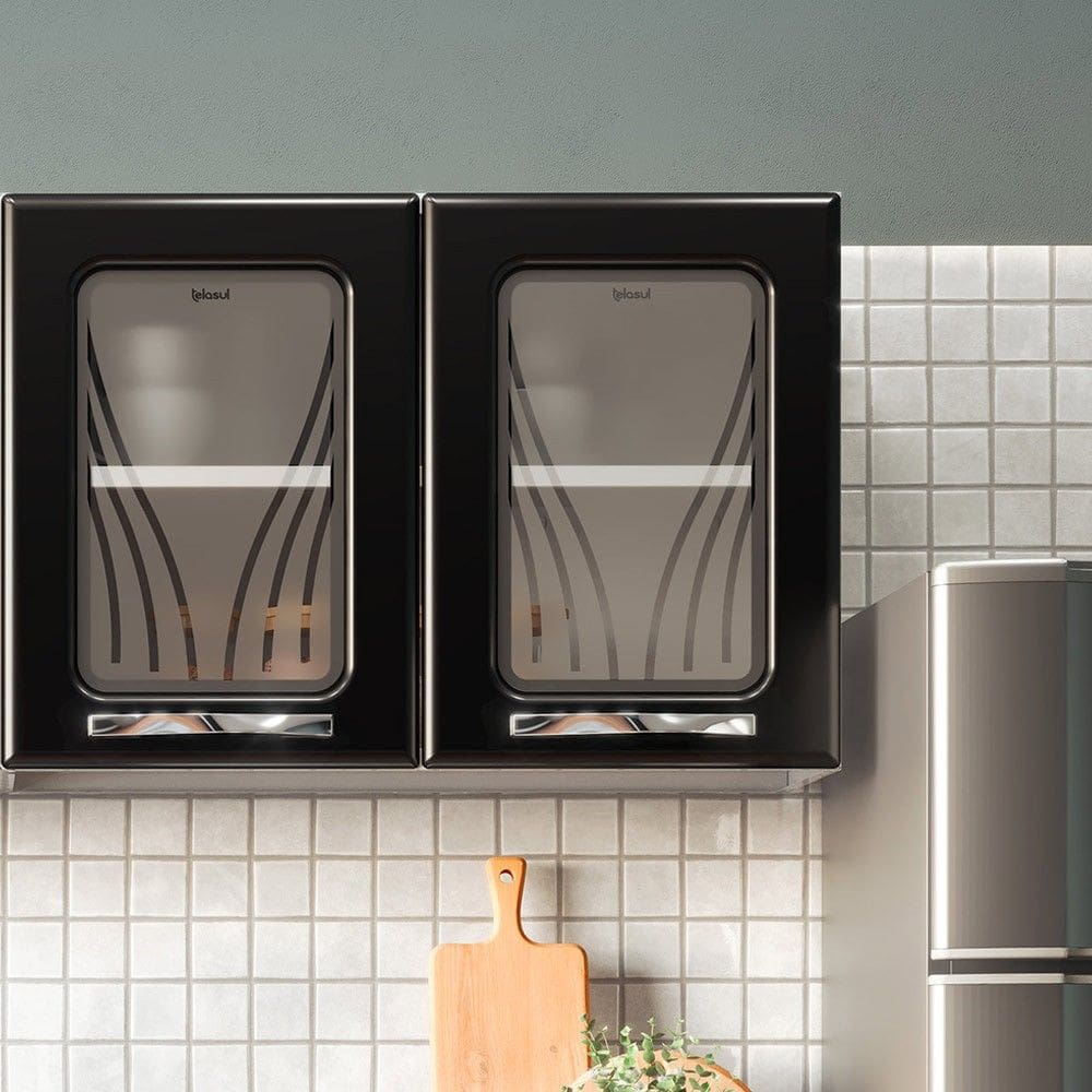 Armário de Cozinha de Aço Aéreo Duplo Star com Vidro Branco/Preto