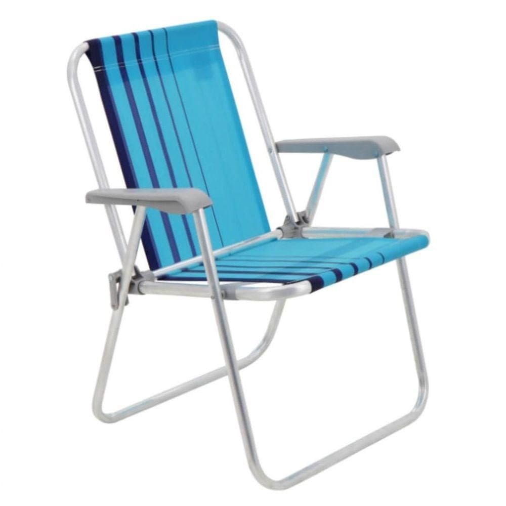 Cadeira De Praia Tramontina Samoa Alta Em Alumínio Com Assento Azul