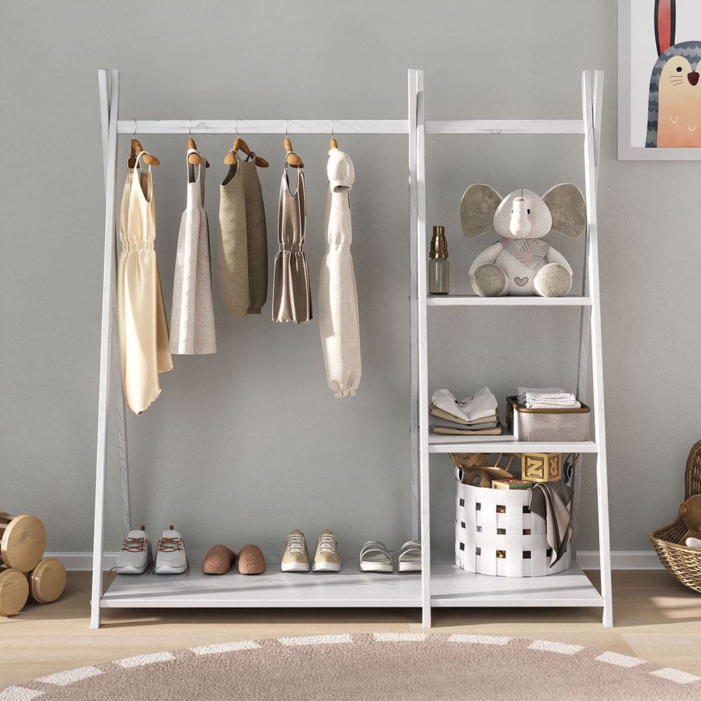 Guarda Roupa Infantil Branco Arara Madeira Montessori Lotte