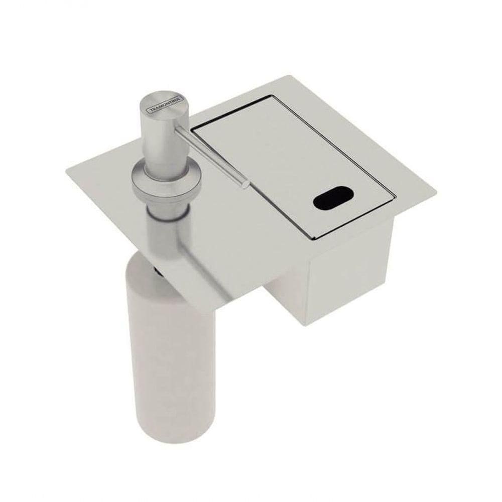 Porta Esponja De Embutir Tramontina Com Tampa E Dosador De Sabão Líquido Em Aço Inox