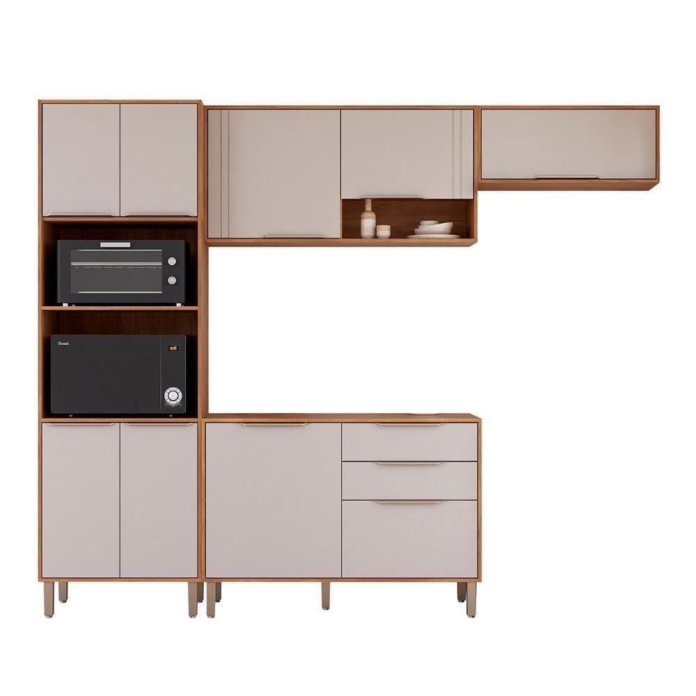 Kit Armário Cozinha Completa áurea 270cm 9 Portas Com Balcão Cinamomo-Off White