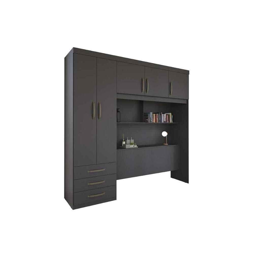 Guarda Roupa Casal 5 Portas E 3 Gavetas C/ Cama Ph 1801 Grafite - Herval