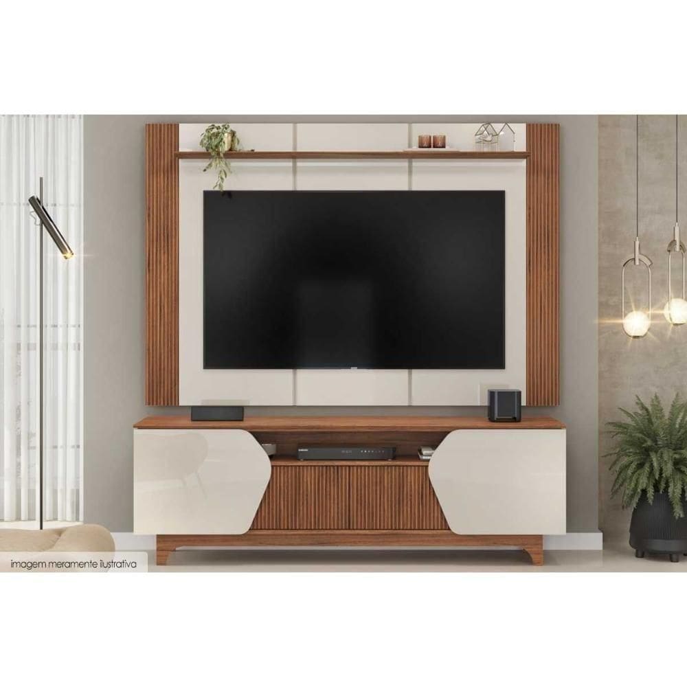 Home P/ Tv Até 75 Pol Helo C/ 4 Portas Off White/freijó - Dj Móveis