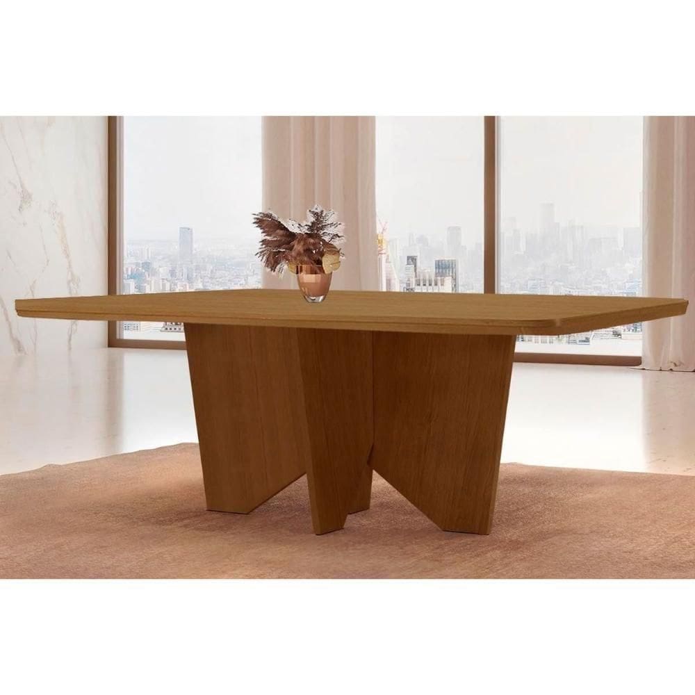 Mesa De Sala Jantar Nevada C/ Tampo Madeirado C/ Canto Curvo 180x90cm Naturale/naturale - Rufato