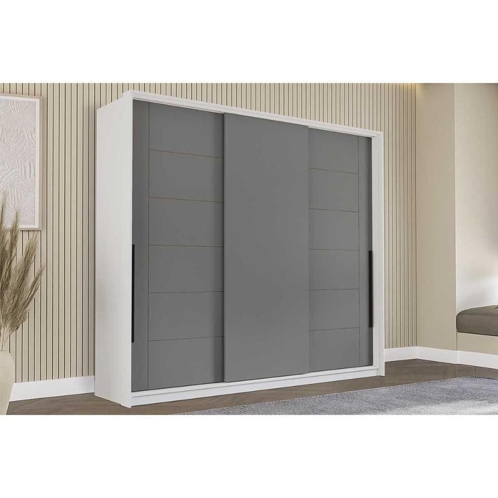 Guarda Roupas 3 Portas De Correr De E 4 Gavetas Lisboa Branco/cinza - Politorno