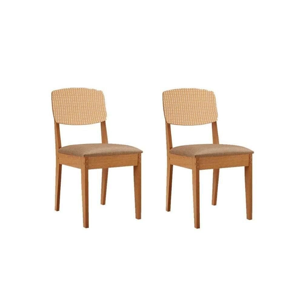 Cadeira Sala De Jantar Havana Premium Kit 2 Un Naturalle/linho Bege Turim/pintura Tela - Rufato