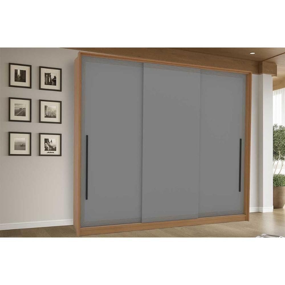 Guarda Roupa 3 Portas De Correr E 4 Gavetas Valência Freijo/cinza - Politorno