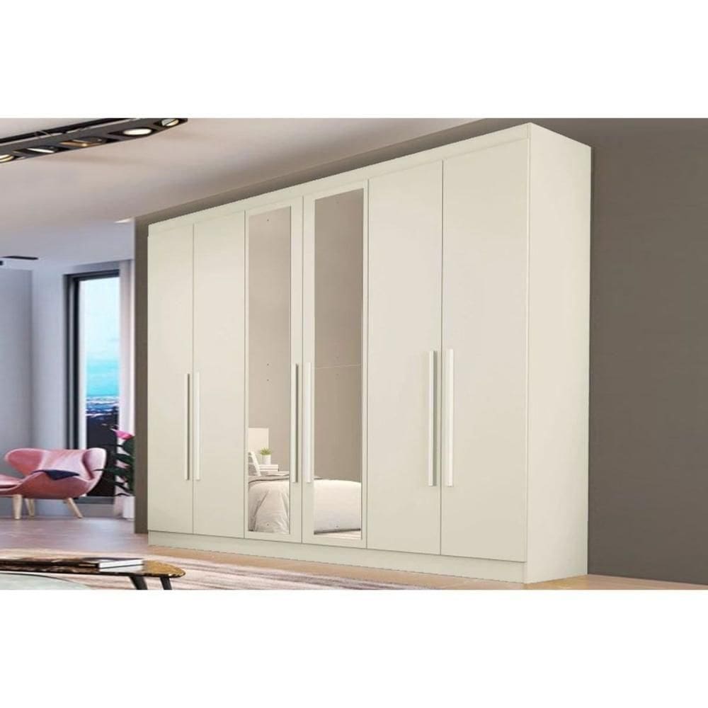 Guarda Roupa 6 Portas (2 C/ Espelho) E 4 Gavetas Oslo Off White - Europa