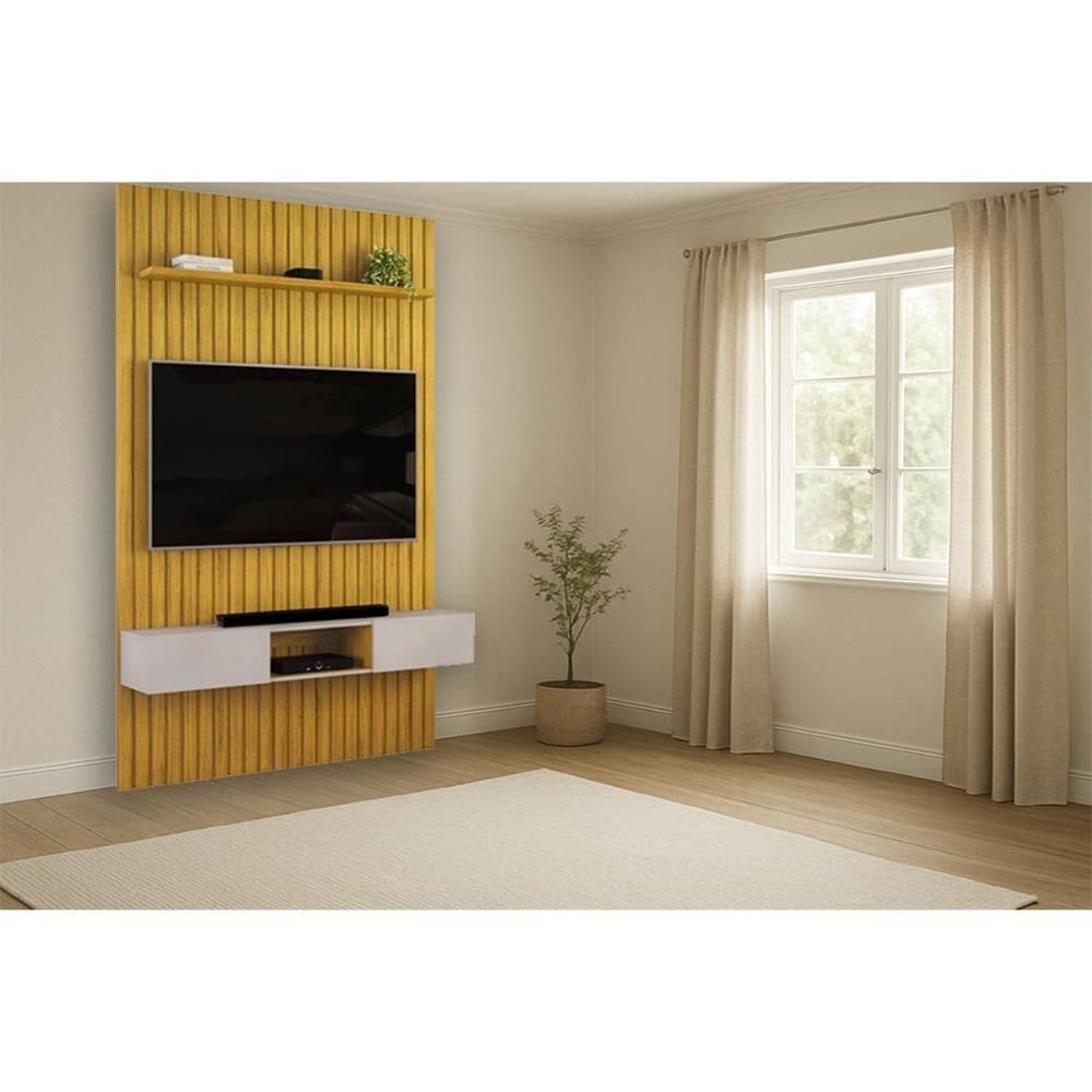 Rack Bancada C/ Painel P/ Tv Trento 143x240cm Cedro/bali - Dj Móveis