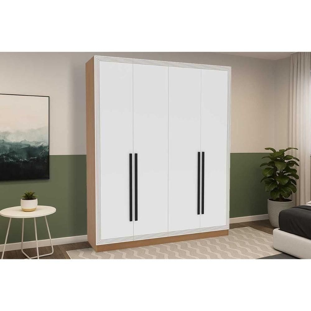Guarda Roupa Casal 4 Portas E 4 Gavetas Valência Freijo/branco - Politorno