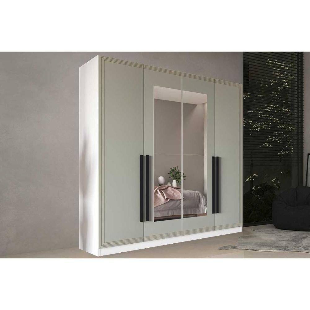 Guarda Roupa Casal 4 Portas (2 C/ Espelho) E 4 Gavetas Valência Branco/verde - Politorno