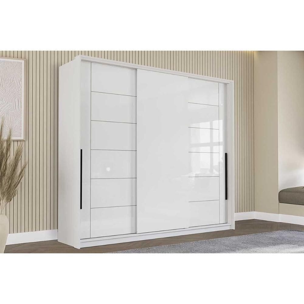 Guarda Roupa Casal 3 Portas De Correr E 4 Gavetas Lisboa Branco - Politorno