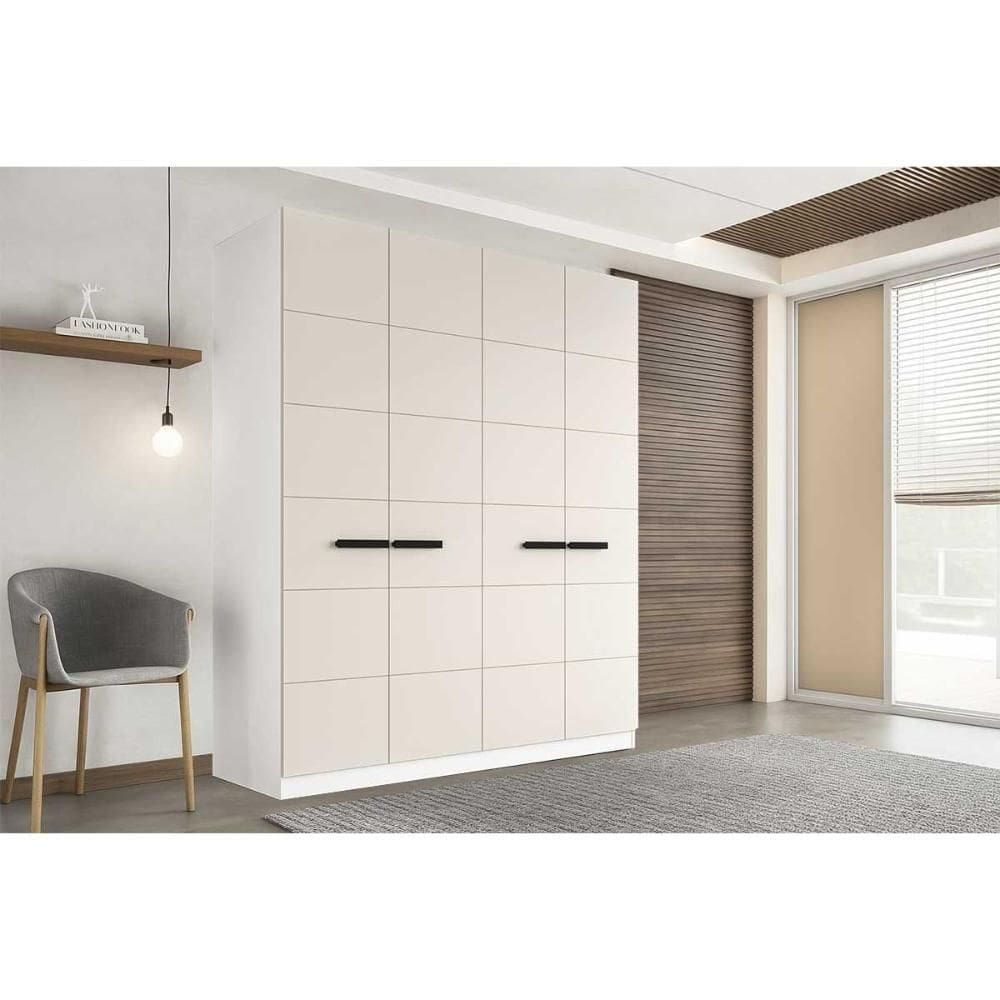 Guarda Roupa Casal 4 Portas E 4 Gavetas Lisboa Branco/creme - Politorno