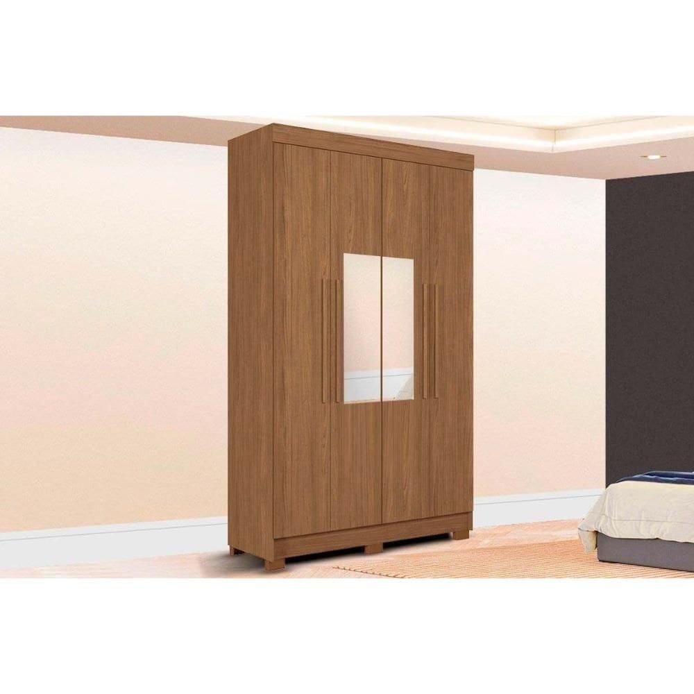 Guarda Roupa Solteiro 4 Portas (2 C/ Espelho) E 2 Gavetas C/ Pés Sarandi Jatobá - Santos Andirá