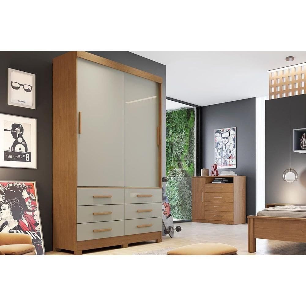 Guarda Roupa Solteiro 2 Portas E 6 Gavetas Buriti/jequitibá Cumaru/fendi 25 - Novo Horizonte