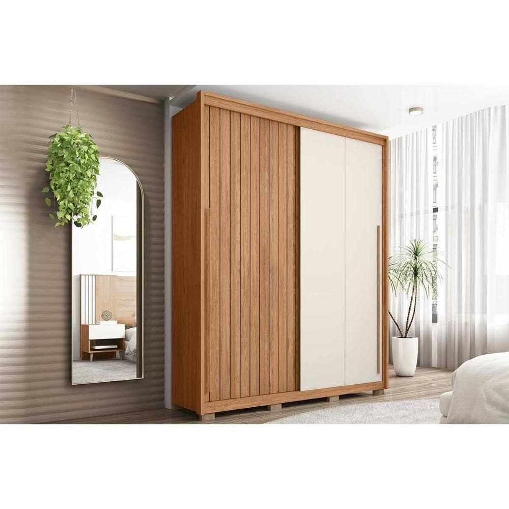 Guarda Roupa Solteiro 2 Portas De Correr (1 Ripada) E 3 Gavetas Moviment 1.8 Flex Freijo/off White Ou Sued - Caemmun