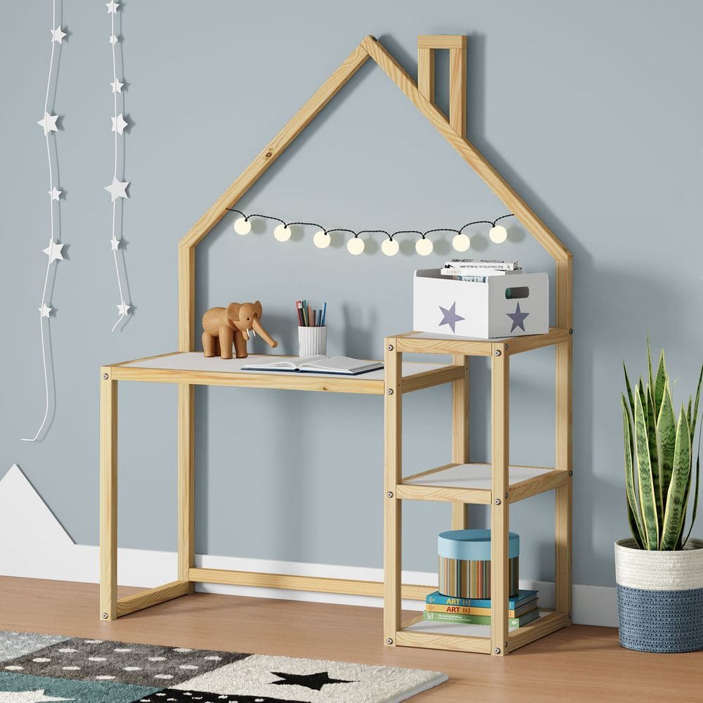 Mesinha Infantil Montessori Madeira Escrivaninha Nivia Natural branco