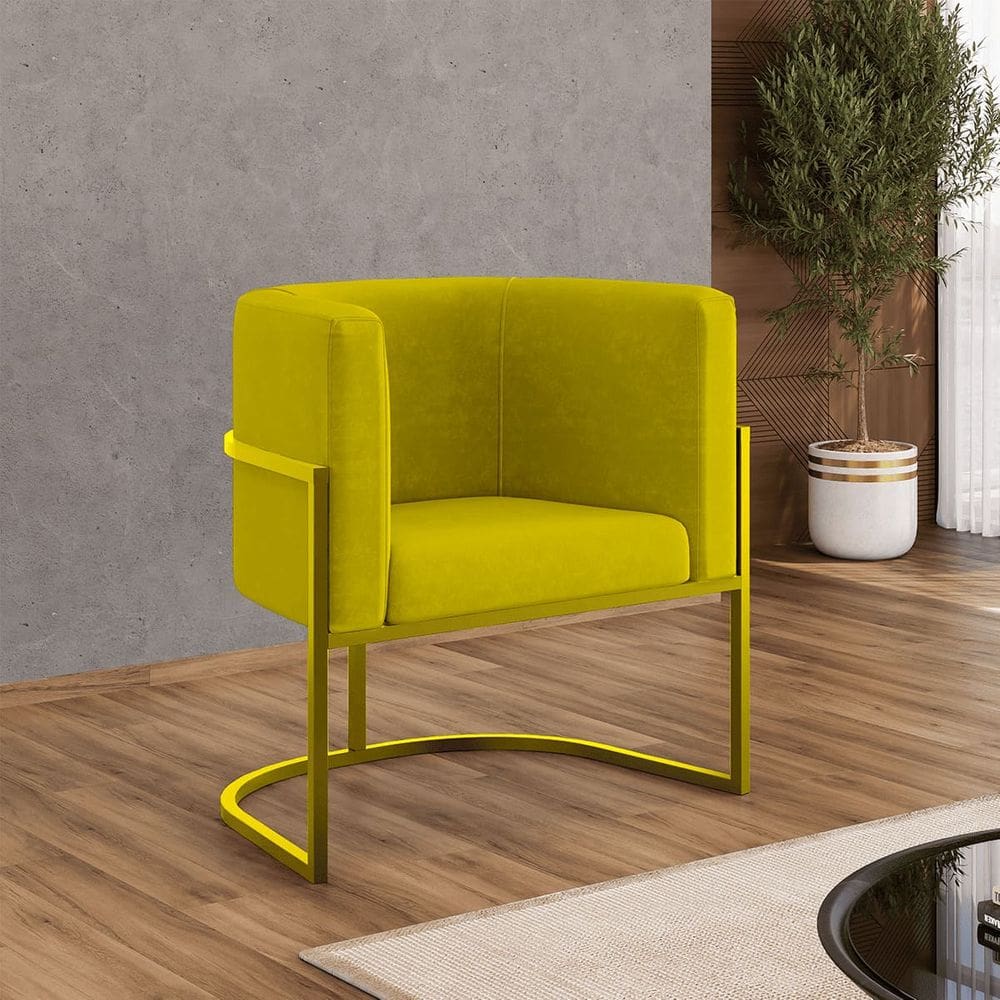 Poltrona Decorativa Lua em Suede com Base de Metal Gold