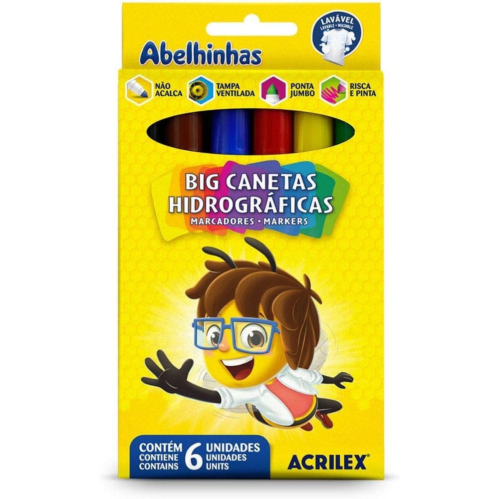 Big Canetinhas Abelhinhas com 6 Cores, Acrilex, 069360000, Multicor