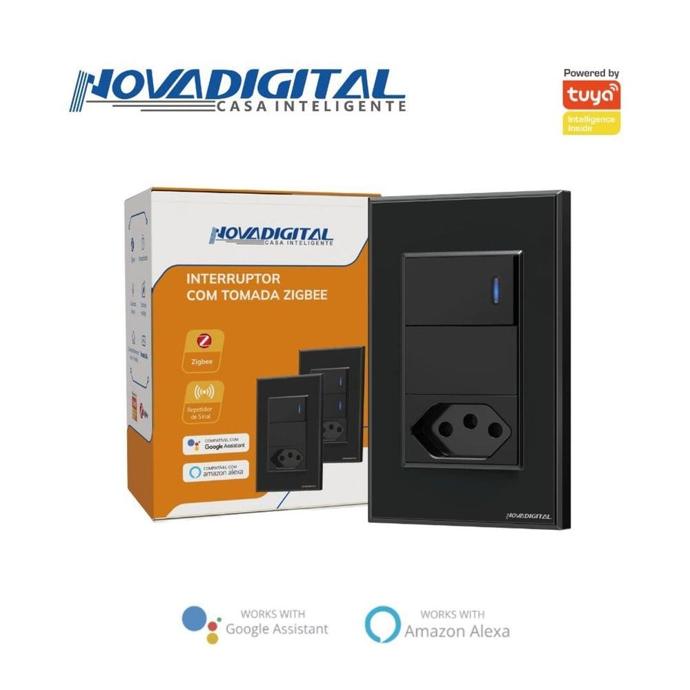 Interruptor Inteligente ZigBee 1 Botão Físico Com Tomada 20A 4x2 Smart Life Alexa Google Preto