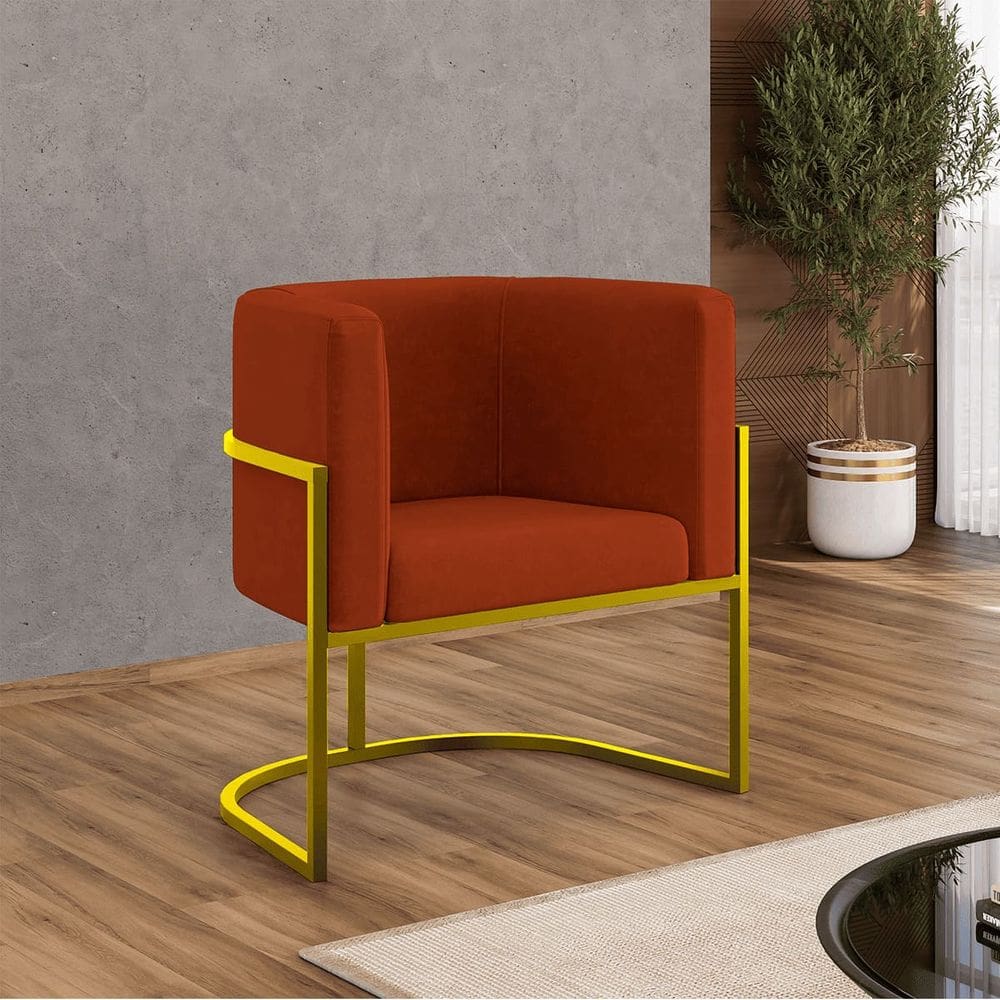 Poltrona Decorativa Lua em Suede com Base de Metal Gold