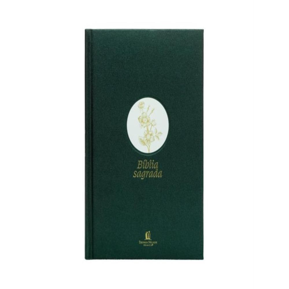 Biblia Slim Nvi - Letra Grande - Tecido Verde Sobre Capa Dura - Flor Minimalista