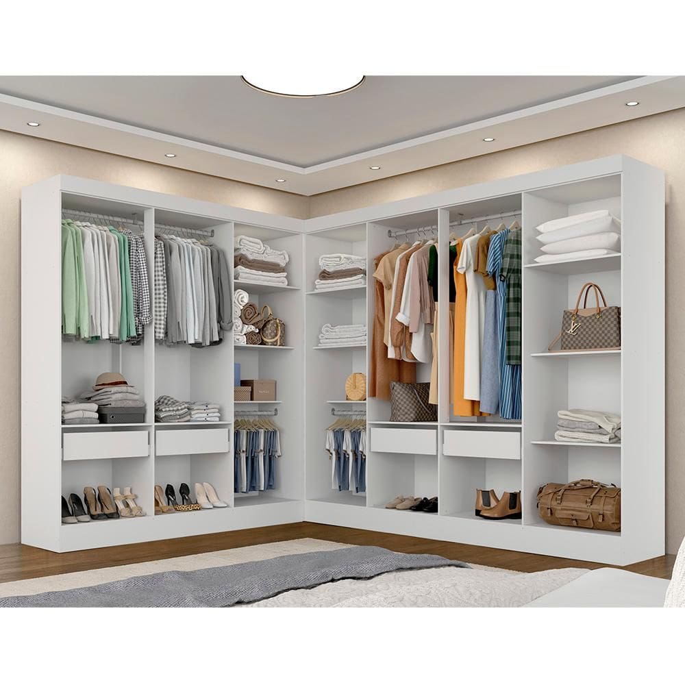 Closet Modulado 227x285,5 Ambar 4 Gavetas + 6 Cabideiros  Branco - M.a