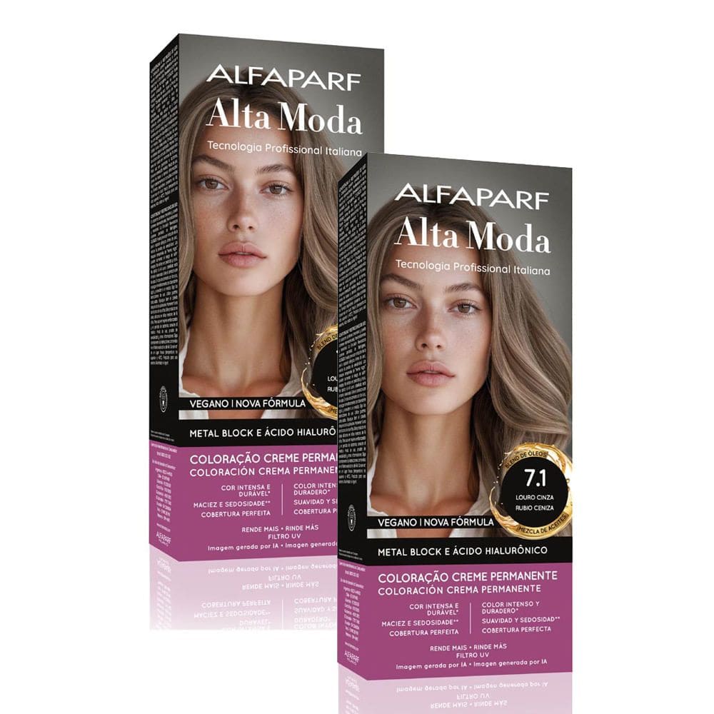 Kit 2 Tintura Creme Altamoda Alfaparf néctar das flores Prateado 7.1 Kit