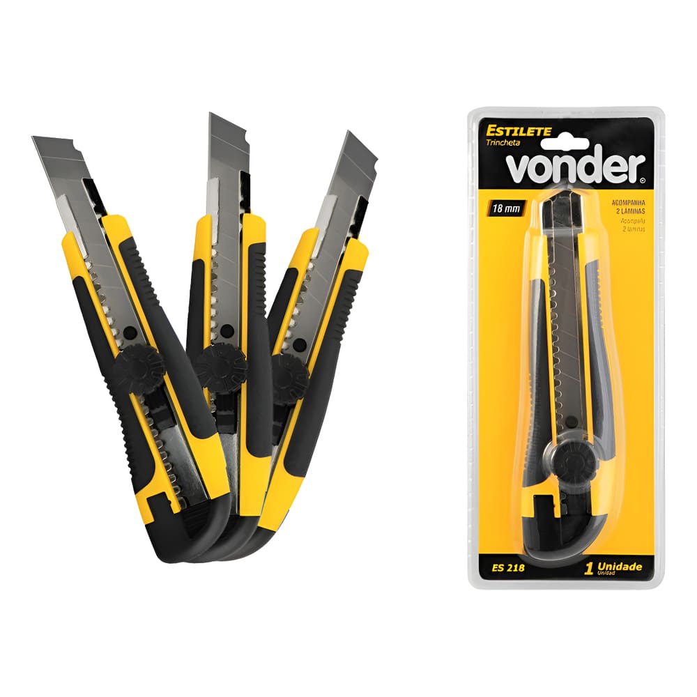 Estilete Profissional Emborrachado Vonder 18mm Kit 03 Unid