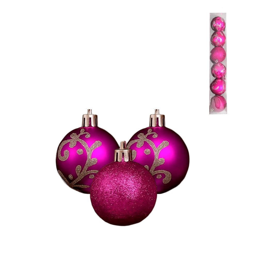 Kit C/6 Bolas Natalinas Decoradas Rosa 6cm Fosco/brilhante/glitter Decoração de Natal