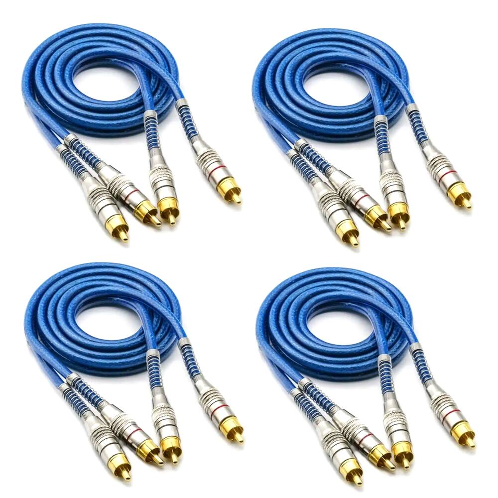 Kit 4 Cabos Rca De 1 Metro Techone Blindado Azul Macho