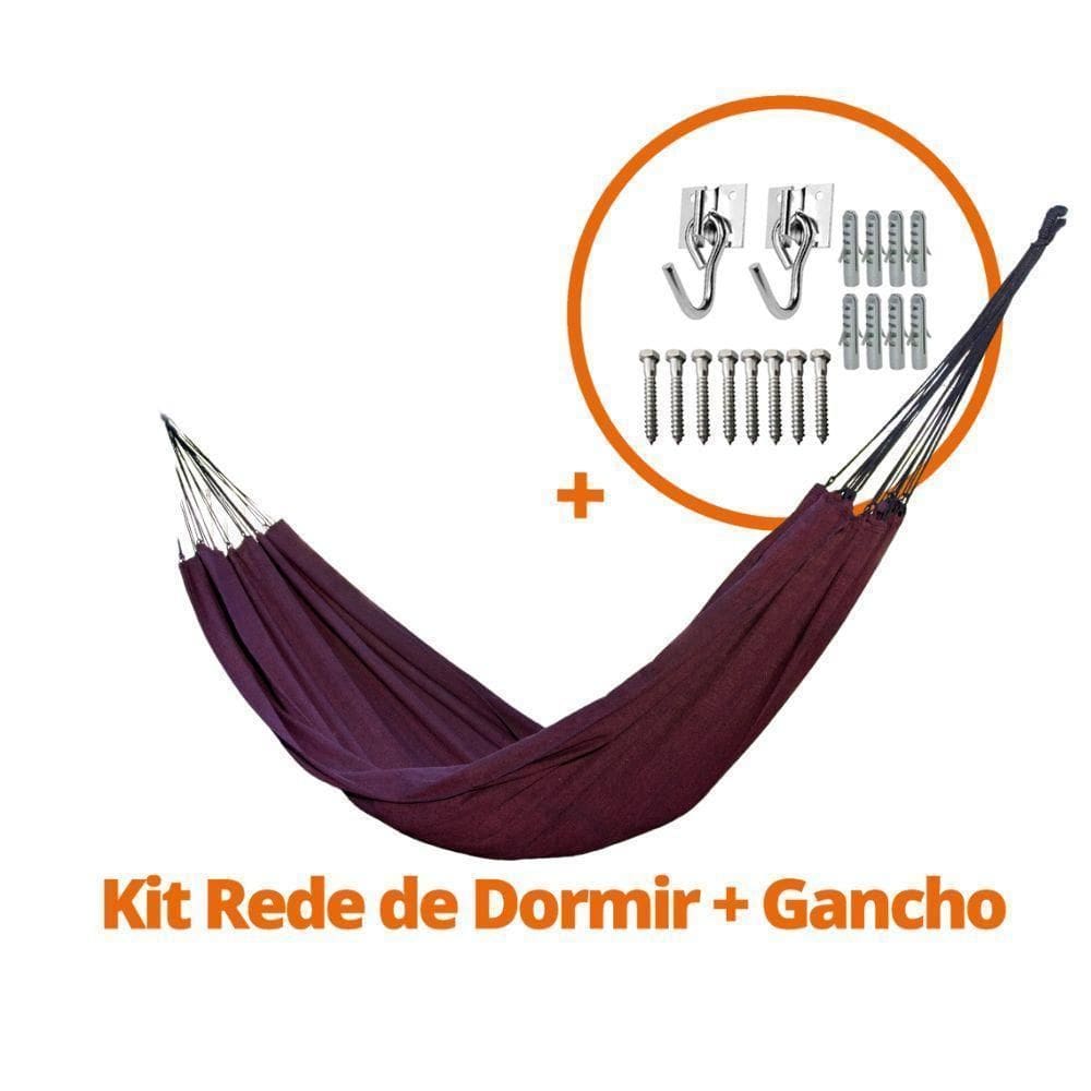 Kit Com Rede Jeans Basic Vinho Com Preto + 1 Par De Gancho