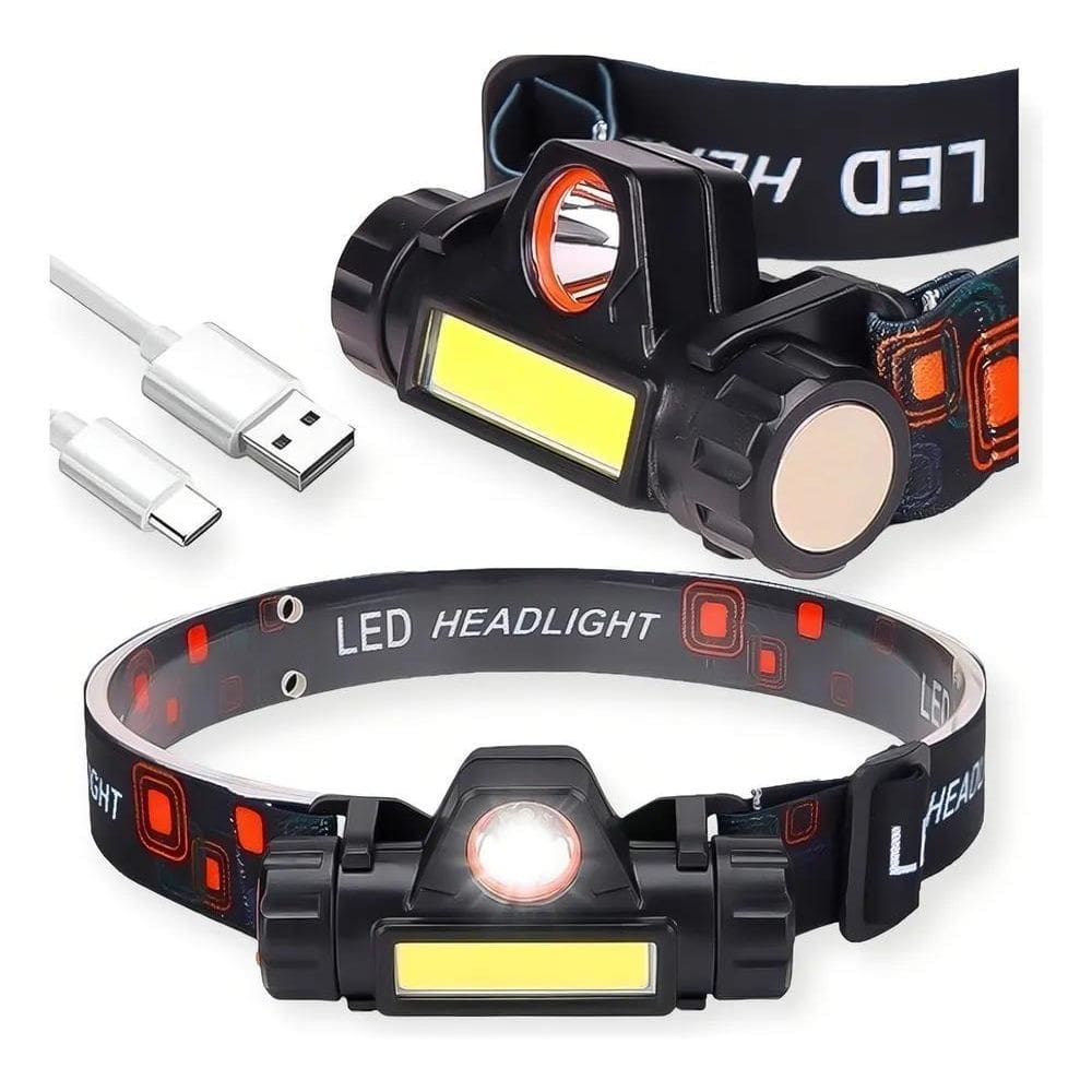 2X Lanterna Cabeça Capacete Recarregavel Led T6 Forte + Led