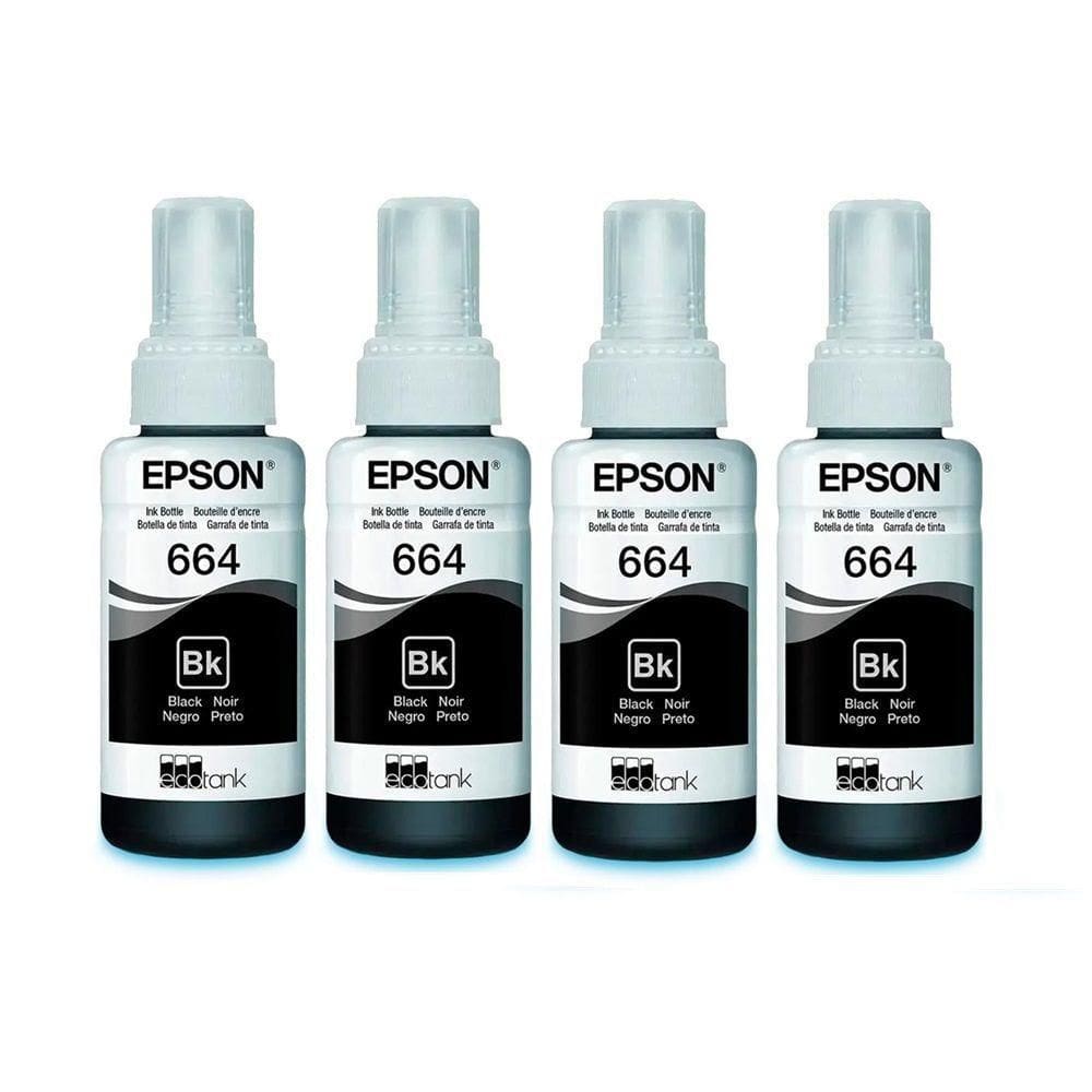 Kit 4 Tintas T664 664 Preto autêntico Epson T664 L395 L380 L375 L220 L455 - Refil