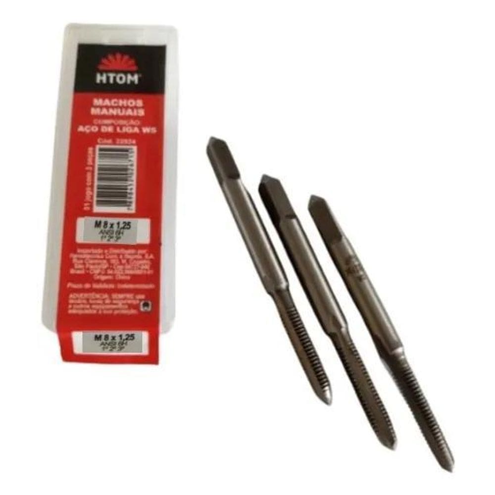 2X Jogo De Macho Manual Aço Liga Ws M8 X 1,25 Htom Com 3 Peça