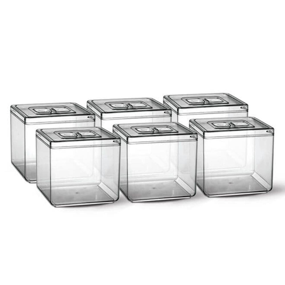 6 Potes 6,5l Transparente P/ Granel Cereal Alimento C/ Tampa